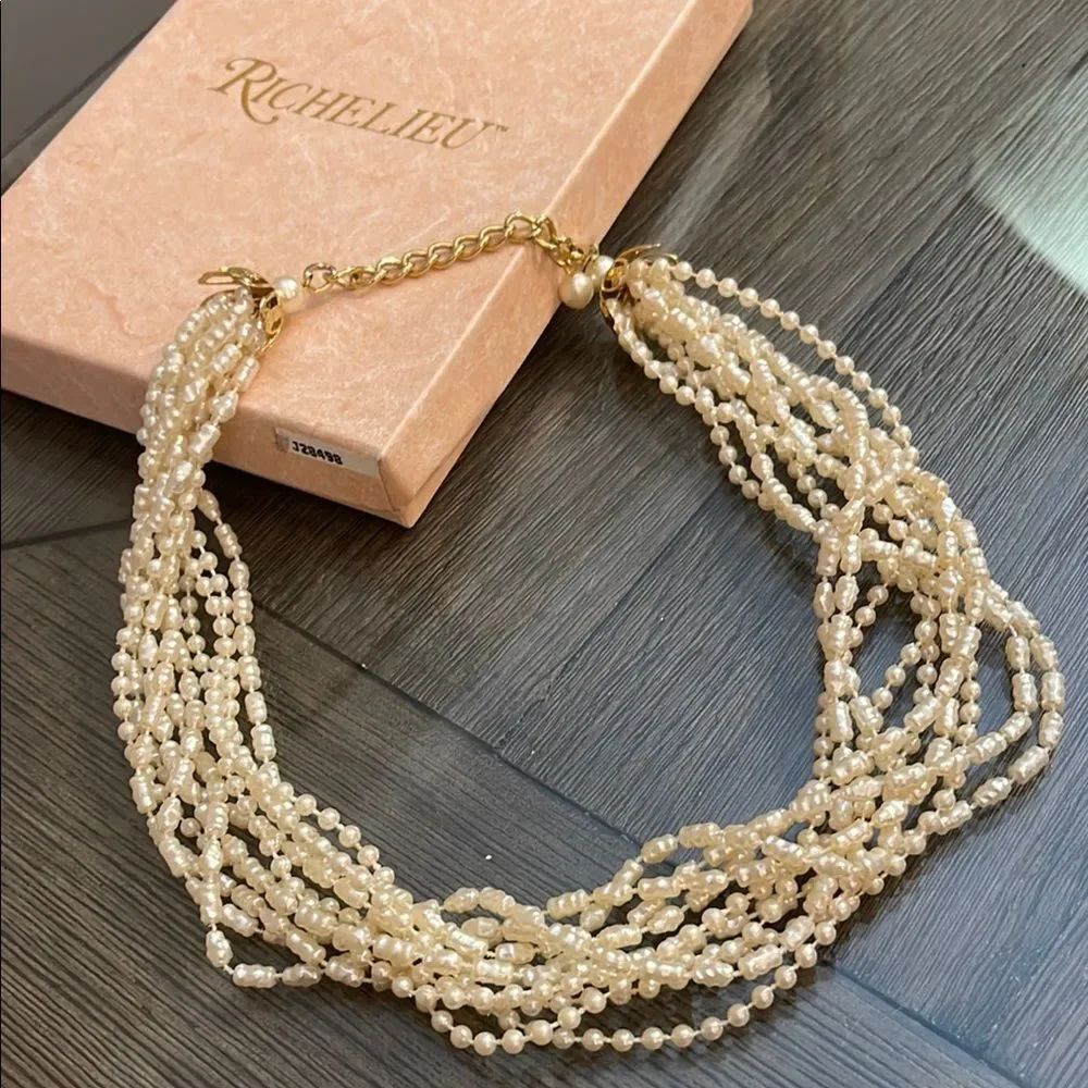Vintage Richelieu Faux Cream Rice Pearl Twisted Necklace